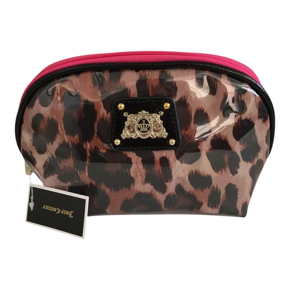 Juicy Couture Cosmetic Makeup Bag Leopard Print Black Brown Size Small NWT